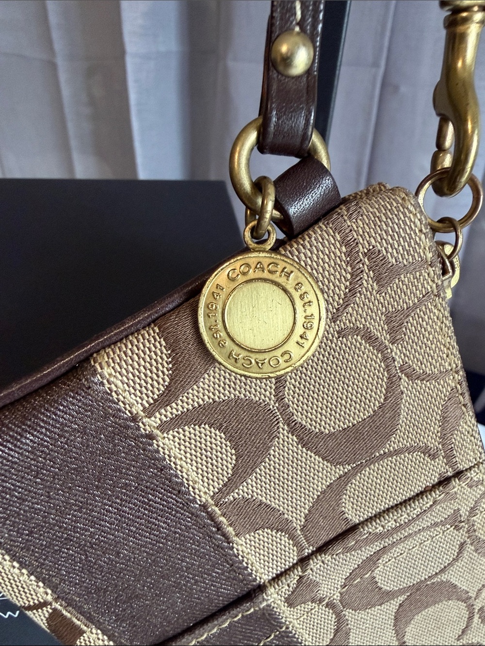 Coach Legacy Signature Canvas Wristlet in Brown and Tan - Picture 2 of 7